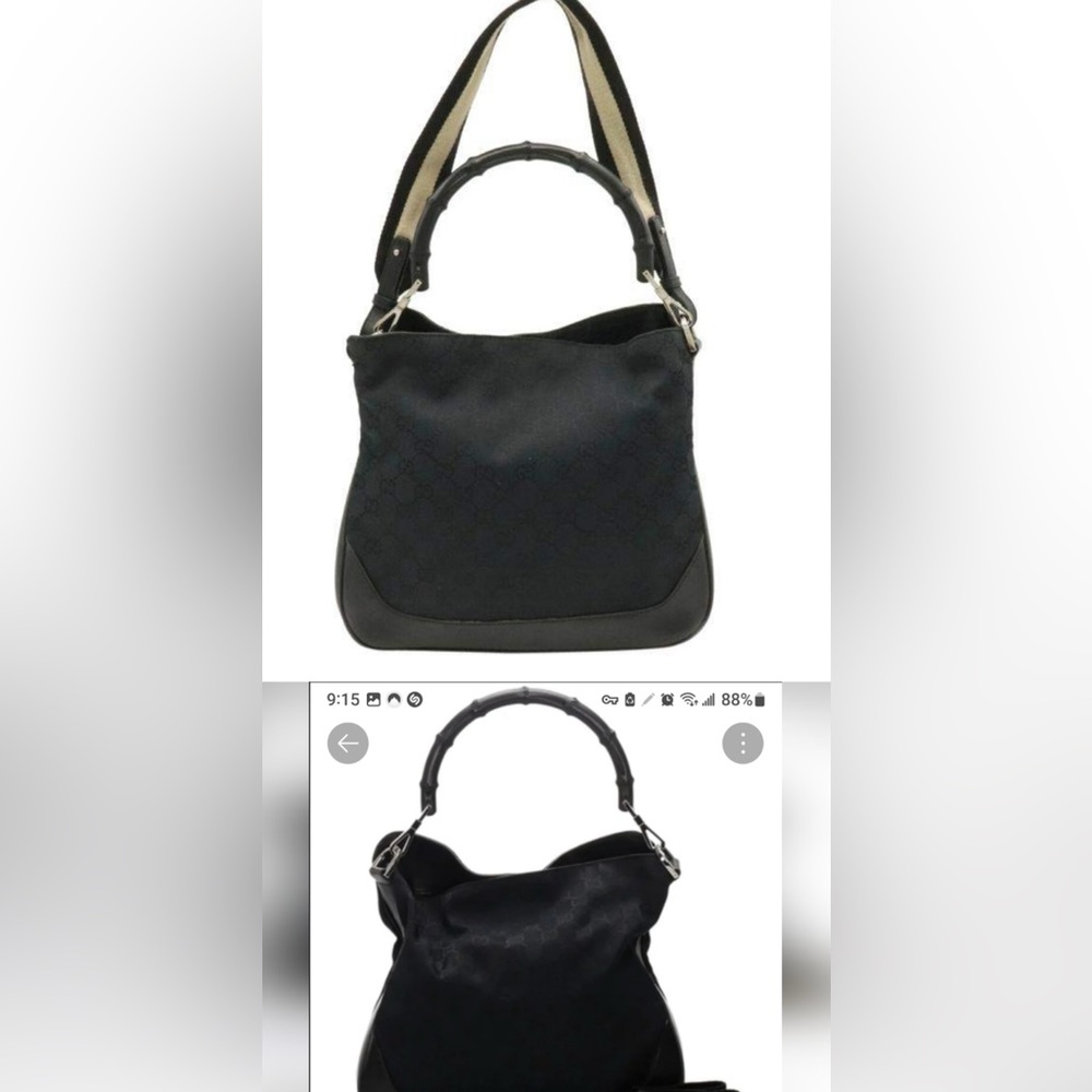 Gucci Black Diana Bamboo Canvas Sherry Line Leather 2 way Shoulder Bag